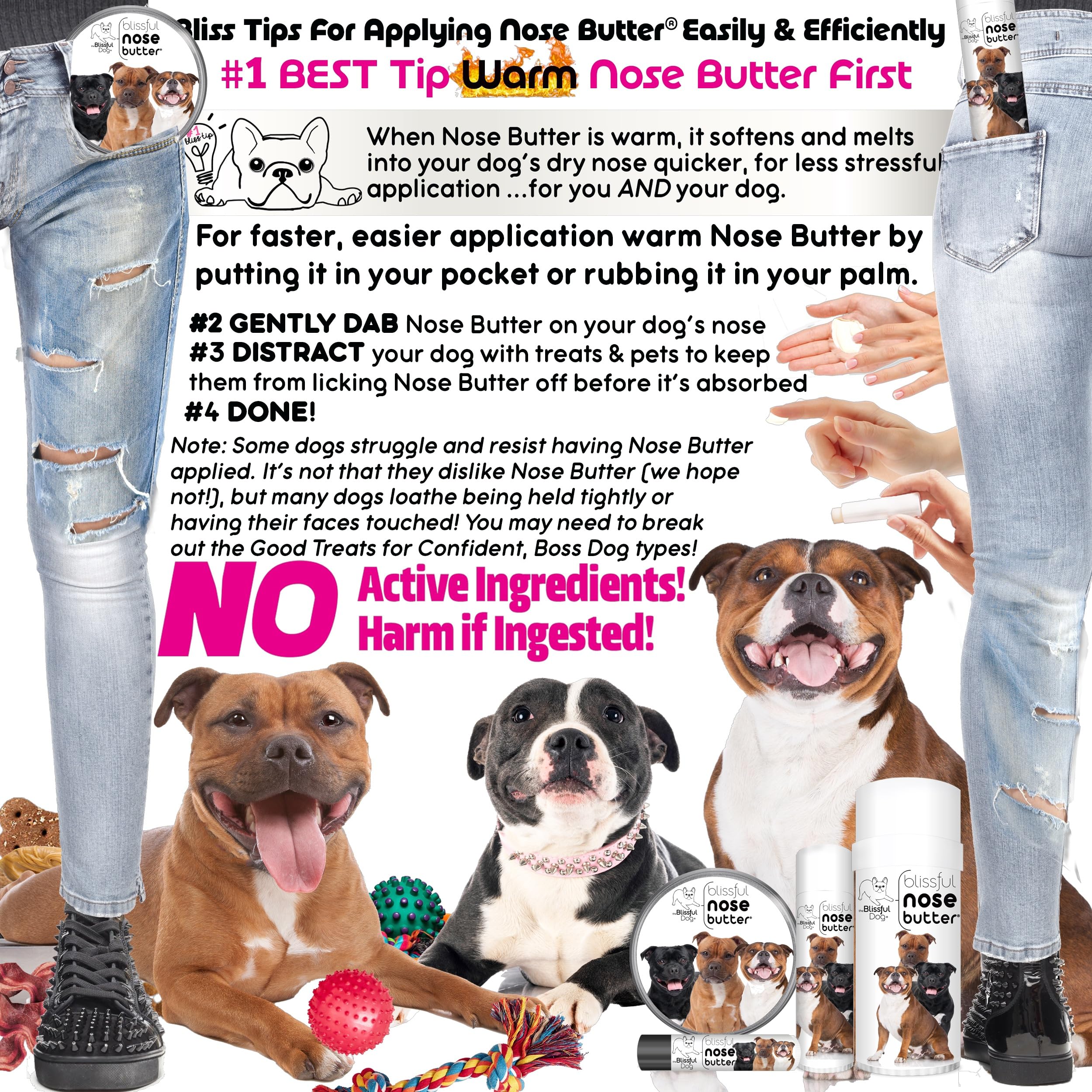 The Blissful Dog Staffordshire Pitbull Terrier Unscented Nose Butter - Dog Nose Butter, 0.15 Ounce